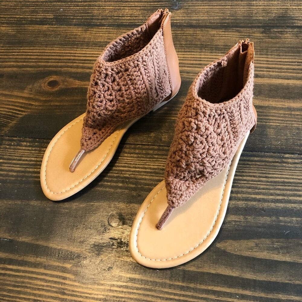 Bumper Boho Crocheted Sandal Neutral Brown Womens 6.5 Hippie Festival Bohemian - Picture 3 of 12